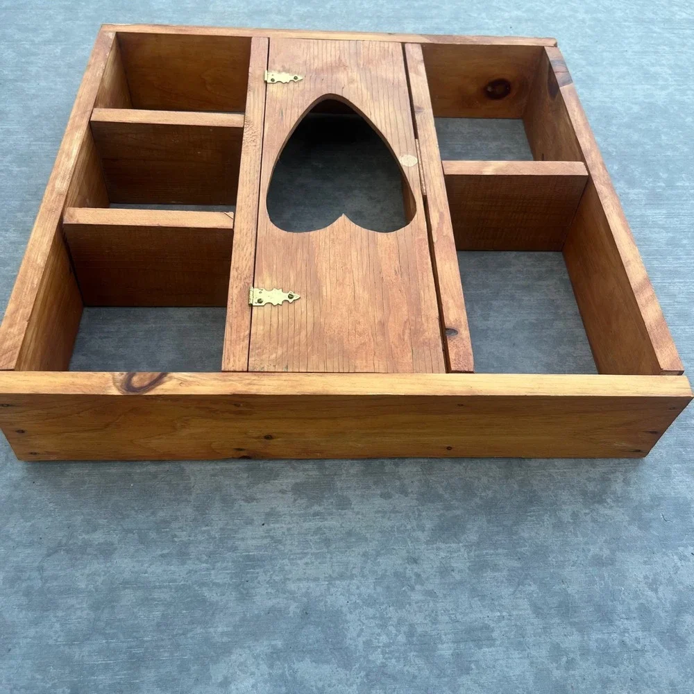 Vintage Rustic Wooden Heart Cutout Shadow Box Wall Shelf Curio Display Case